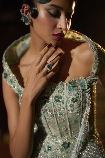 Varun Chakkilam Green Organza Embroidery, Sequins, Beads, Stones Jade Gimlet Lehenga Set Online at Aza Fashions Varun Chakkilam_Green Organza Embroidery, Sequins, Beads, Stones Jade Gimlet Lehenga Set _Online_at_Aza_Fashions