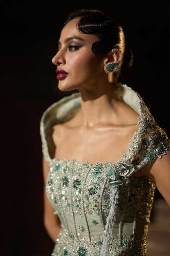Buy Varun Chakkilam Green Organza Embroidery, Sequins, Beads, Stones Jade Gimlet Lehenga Set Online at Aza Fashions Buy_Varun Chakkilam_Green Organza Embroidery, Sequins, Beads, Stones Jade Gimlet Lehenga Set _Online_at_Aza_Fashions