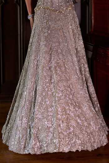 Shop_Varun Chakkilam_Brown Organza Embroidery, Sequins, Zari Golden Hour Lehenga Set _Online_at_Aza_Fashions