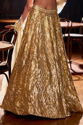 Varun Chakkilam_Gold Organza, Satin Scoop Neck Aurum Metallic Lehenga Set _at_Aza_Fashions