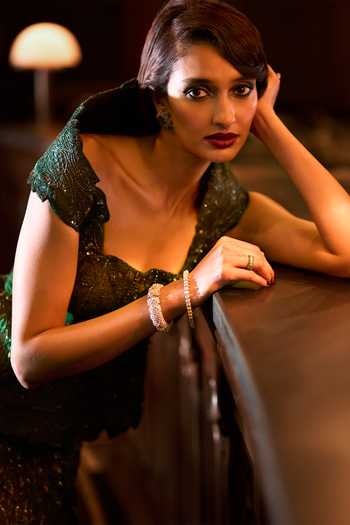 Varun Chakkilam_Emerald Green Organza, Satin Sequins, Beads Sweetheart Neck Martini Lehenga Set _at_Aza_Fashions