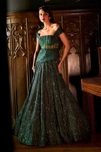 Varun Chakkilam Emerald Martini Lehenga Set