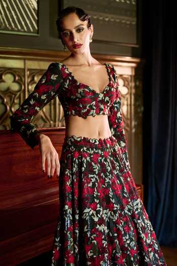 Shop Varun Chakkilam Multi Color Organza, Satin Sweetheart Neck Elysian Bloom Lehenga Set Online at Aza Fashions Shop_Varun Chakkilam_Multi Color Organza, Satin Sweetheart Neck Elysian Bloom Lehenga Set _Online_at_Aza_Fashions