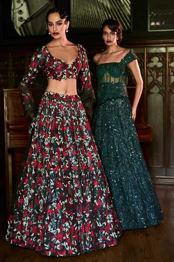 Varun Chakkilam Multi Color Organza, Satin Sweetheart Neck Elysian Bloom Lehenga Set at Aza Fashions Varun Chakkilam_Multi Color Organza, Satin Sweetheart Neck Elysian Bloom Lehenga Set _at_Aza_Fashions