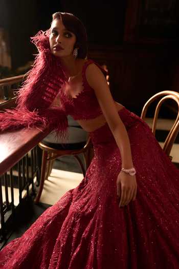 Varun Chakkilam Scarlett Dust Lehenga Set