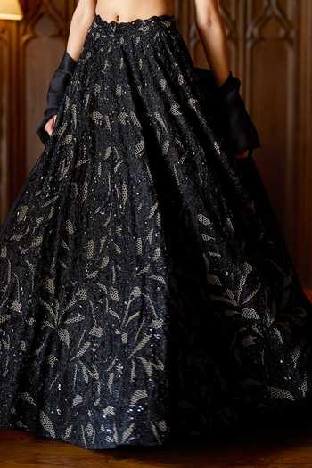 Buy Varun Chakkilam Black Organza, Satin Square Neck Noir Jardin Lehenga Set Buy_Varun Chakkilam_Black Organza, Satin Square Neck Noir Jardin Lehenga Set