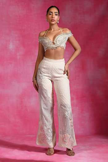 Rishi and Vibhuti Ivory Allure Embroidered Crop Top & Pant Set