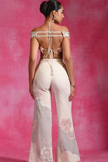 Rishi and Vibhuti Ivory Allure Embroidered Crop Top & Pant Set