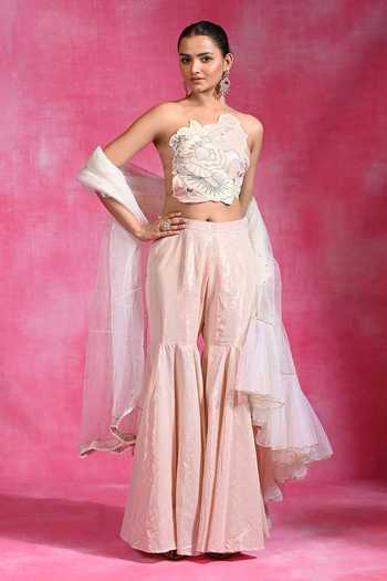 Buy Rishi and Vibhuti Ivory Net, Voile Asymmetric Neck Ebony Haze Embroidered Blouse Gharara Set Online at Aza Fashions Buy_Rishi and Vibhuti_Ivory Net, Voile Asymmetric Neck Ebony Haze Embroidered Blouse Gharara Set _Online_at_Aza_Fashions