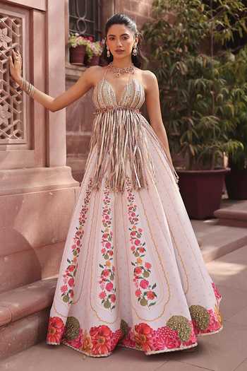 Rishi and Vibhuti Ebony Bahaar Tasselled Bralette & Lehenga Set