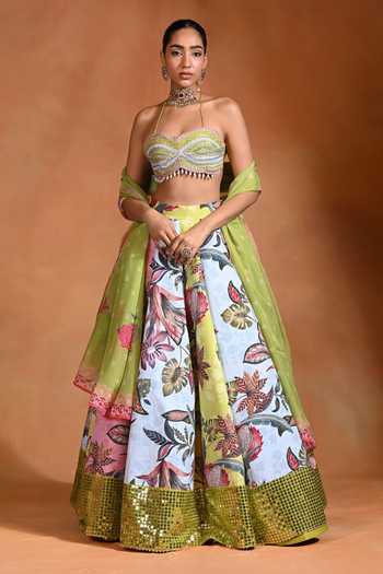 Rishi and Vibhuti Brat Mosaic Floral Pattern Lehenga Set 