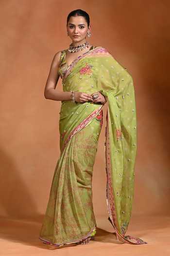 Rishi and Vibhuti Brat Floral Saree With Blouse 