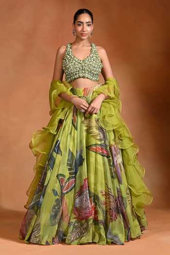 Rishi and Vibhuti 3D Floral Hand Embroidered Lehenga Set 