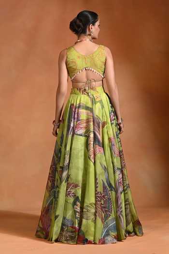 Rishi and Vibhuti Kiwi Floral Print Lehenga Set 