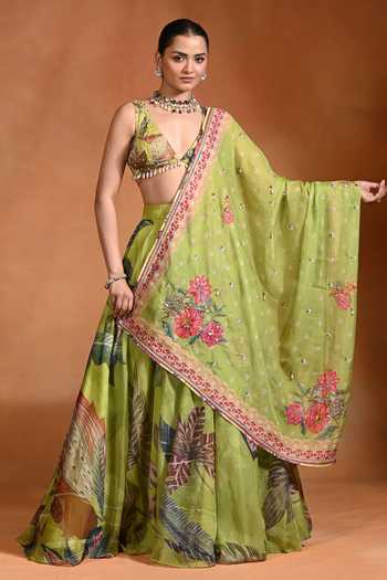 Rishi and Vibhuti Kiwi Floral Print Lehenga Set 