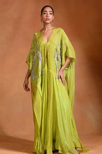 Rishi and Vibhuti Zing Patchwork Kaftan & Flared Pant Set