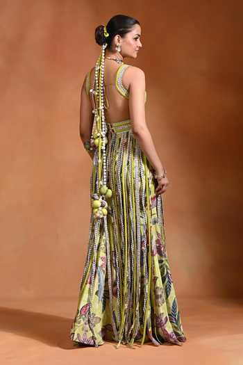Rishi and Vibhuti Brat Cascade Tassel Top & Gharara Set 