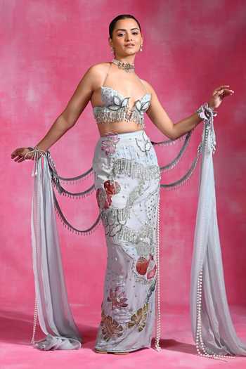 Rishi and Vibhuti Icy Mehbooba Skirt Set With Hand Cape 