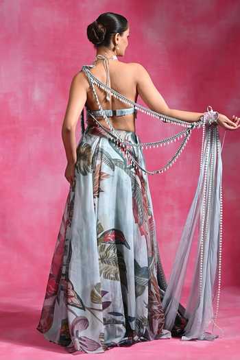 Rishi and Vibhuti Chaand Baag Braided Hand Cape & Lehenga Set 