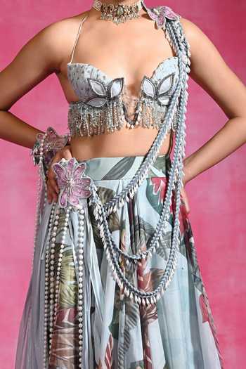 Shop Rishi and Vibhuti Blue Organza, Crepe Embroidery, Chaand Baag Braided Cape And Lehenga Set Online at Aza Fashions Shop_Rishi and Vibhuti_Blue Organza, Crepe Embroidery, Chaand Baag Braided Cape And Lehenga Set _Online_at_Aza_Fashions