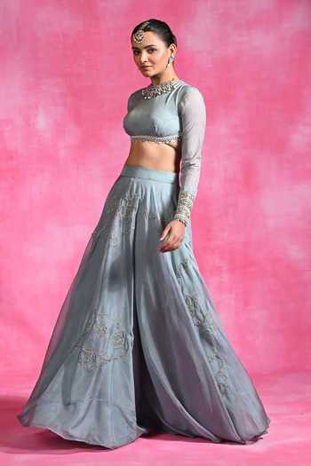 Buy Rishi and Vibhuti Blue Organza Round Neck Icy Garnet Embroidered Lehenga And Blouse Set Online at Aza Fashions Buy_Rishi and Vibhuti_Blue Organza Round Neck Icy Garnet Embroidered Lehenga And Blouse Set _Online_at_Aza_Fashions