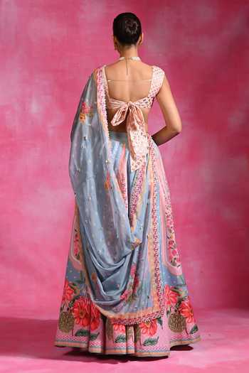 Rishi and Vibhuti Neel Floral Pattern Lehenga Set 