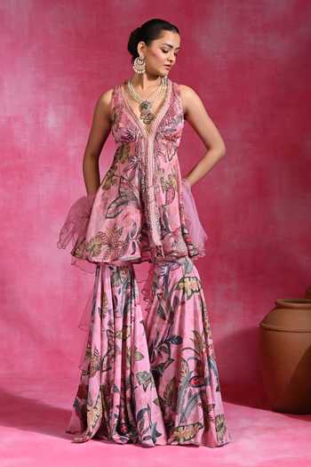 Rishi and Vibhuti Sugar Mingle Printed Peplum Top Sharara Set 