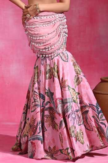 Buy Rishi and Vibhuti Pink Organza, Crepe Sweetheart Neck Daffodil Mermaid Skirt Set Online at Aza Fashions Buy_Rishi and Vibhuti_Pink Organza, Crepe Sweetheart Neck Daffodil Mermaid Skirt Set _Online_at_Aza_Fashions