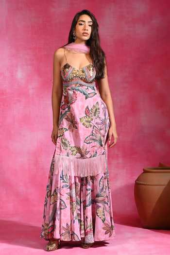 Rishi and Vibhuti Floral Print Tunic Gharara Set 