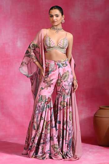 Rishi and Vibhuti Sugar Winkle Printed Shrug Sharara Set 