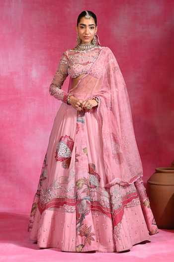 Rishi and Vibhuti Gulabi Maharani Embroidered Lehenga Set 