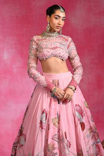 Rishi and Vibhuti Pink Organza, Net High Neck Gulabi Maharani Embroidered Lehenga Set at Aza Fashions Rishi and Vibhuti_Pink Organza, Net High Neck Gulabi Maharani Embroidered Lehenga Set _at_Aza_Fashions