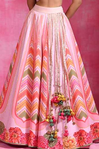 Rishi and Vibhuti Pink Organza, Crepe Sweetheart Neck Mehar Tassel Embellished Lehenga Set Online at Aza Fashions Rishi and Vibhuti_Pink Organza, Crepe Sweetheart Neck Mehar Tassel Embellished Lehenga Set _Online_at_Aza_Fashions