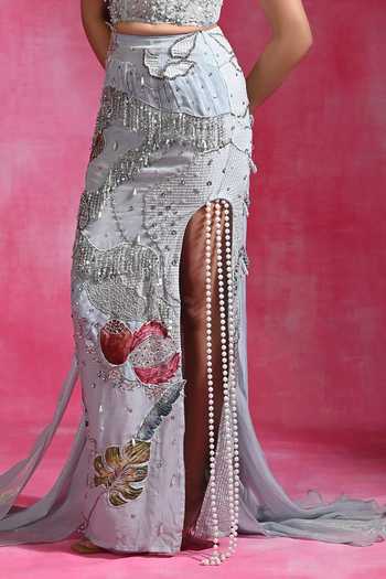 Shop Rishi and Vibhuti Blue Organza, Net Embroidery, Ice Dilruba Column Skirt Set With Hand Cape Online at Aza Fashions Shop_Rishi and Vibhuti_Blue Organza, Net Embroidery, Ice Dilruba Column Skirt Set With Hand Cape _Online_at_Aza_Fashions