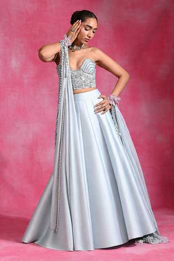 Rishi and Vibhuti Blue Fitoor Lehenga Set With Hand Cape 