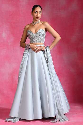 Buy Rishi and Vibhuti Blue Silk, Organza, Net Beads, Pearls Fitoor Lehenga Set With Hand Cape Online at Aza Fashions Buy_Rishi and Vibhuti_Blue Silk, Organza, Net Beads, Pearls Fitoor Lehenga Set With Hand Cape _Online_at_Aza_Fashions