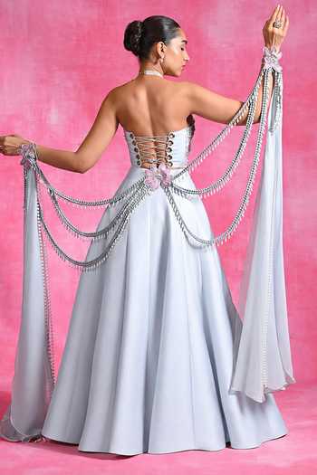 Rishi and Vibhuti Blue Fitoor Lehenga Set With Hand Cape 