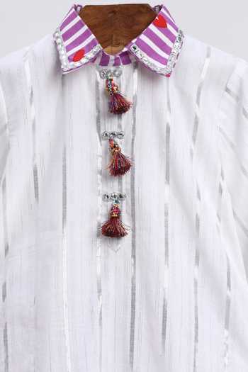 Buy_MINIME ORGANICS_White Cotton, Shantoon Kurta And Printed Salwar Set _Online_at_Aza_Fashions