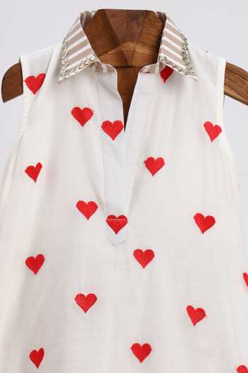 MINIME ORGANICS_Off White Chanderi, Shantoon Heart Print Kurta And Salwar Set _Online_at_Aza_Fashions