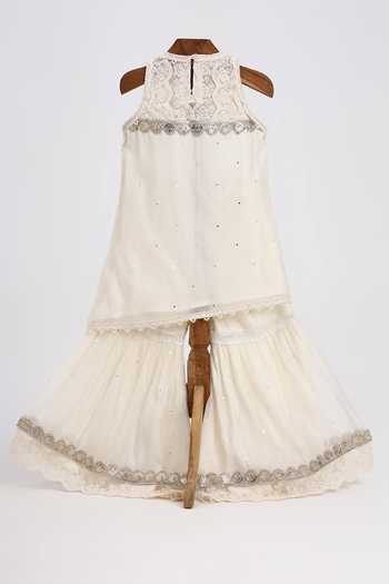 MINIME ORGANICS Chanderi Mirror Lace Kurta & Sharara Set 