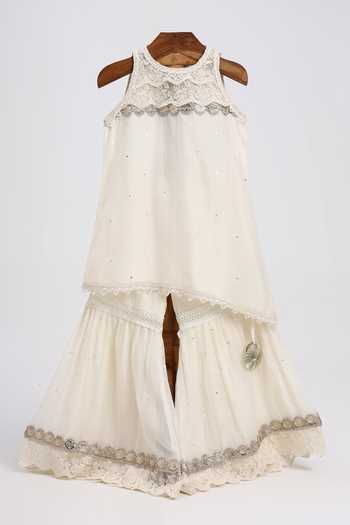 MINIME ORGANICS Chanderi Mirror Lace Kurta & Sharara Set 
