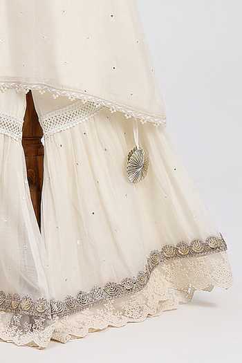 MINIME ORGANICS Off White Shantoon, Chanderi Mirror Lace Kurta And Sharara Set Online at Aza Fashions MINIME ORGANICS_Off White Shantoon, Chanderi Mirror Lace Kurta And Sharara Set _Online_at_Aza_Fashions