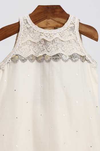Buy_MINIME ORGANICS_Off White Shantoon, Chanderi Mirror Lace Kurta And Sharara Set _Online_at_Aza_Fashions