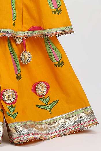 MINIME ORGANICS Yellow Cotton Block Print Kurta Sharara Set Online at Aza Fashions MINIME ORGANICS_Yellow Cotton Block Print Kurta Sharara Set _Online_at_Aza_Fashions