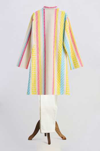 MINIME ORGANICS Neon Striped Cotton Kurta & Pyjama Set 