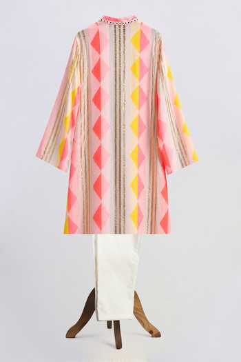MINIME ORGANICS Cotton Striped Neon Kurta Set 