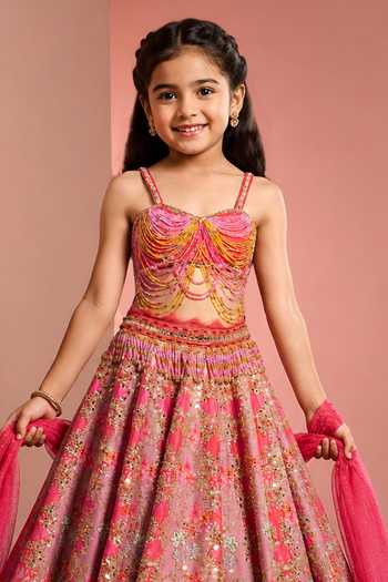Buy Neha Khullar Pink Silk, Organza, Crepe, Net, Viscose Printed Hand Embroidered Lehenga Set Online at Aza Fashions Buy_Neha Khullar_Pink Silk, Organza, Crepe, Net, Viscose Printed Hand Embroidered Lehenga Set _Online_at_Aza_Fashions