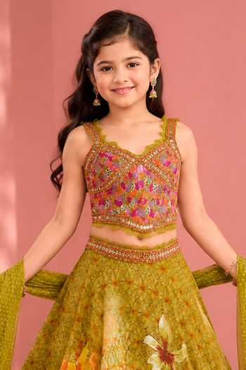 Buy Neha Khullar Green Organza, Viscose Floral Print Embroidered Blouse Lehenga Set Online at Aza Fashions Buy_Neha Khullar_Green Organza, Viscose Floral Print Embroidered Blouse Lehenga Set _Online_at_Aza_Fashions