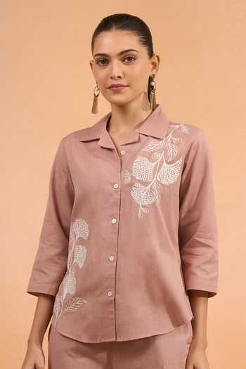 Naintara Bajaj Embroidered Cotton Linen Shirt & Pant Set 