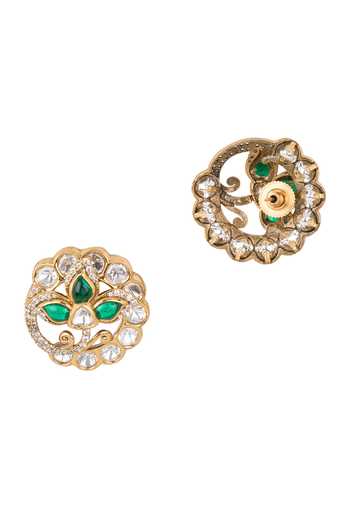 Nazaakat By Samara Singh Green Floral Pattern Studded Earrings Online at Aza Fashions Nazaakat By Samara Singh_Green Floral Pattern Studded Earrings _Online_at_Aza_Fashions